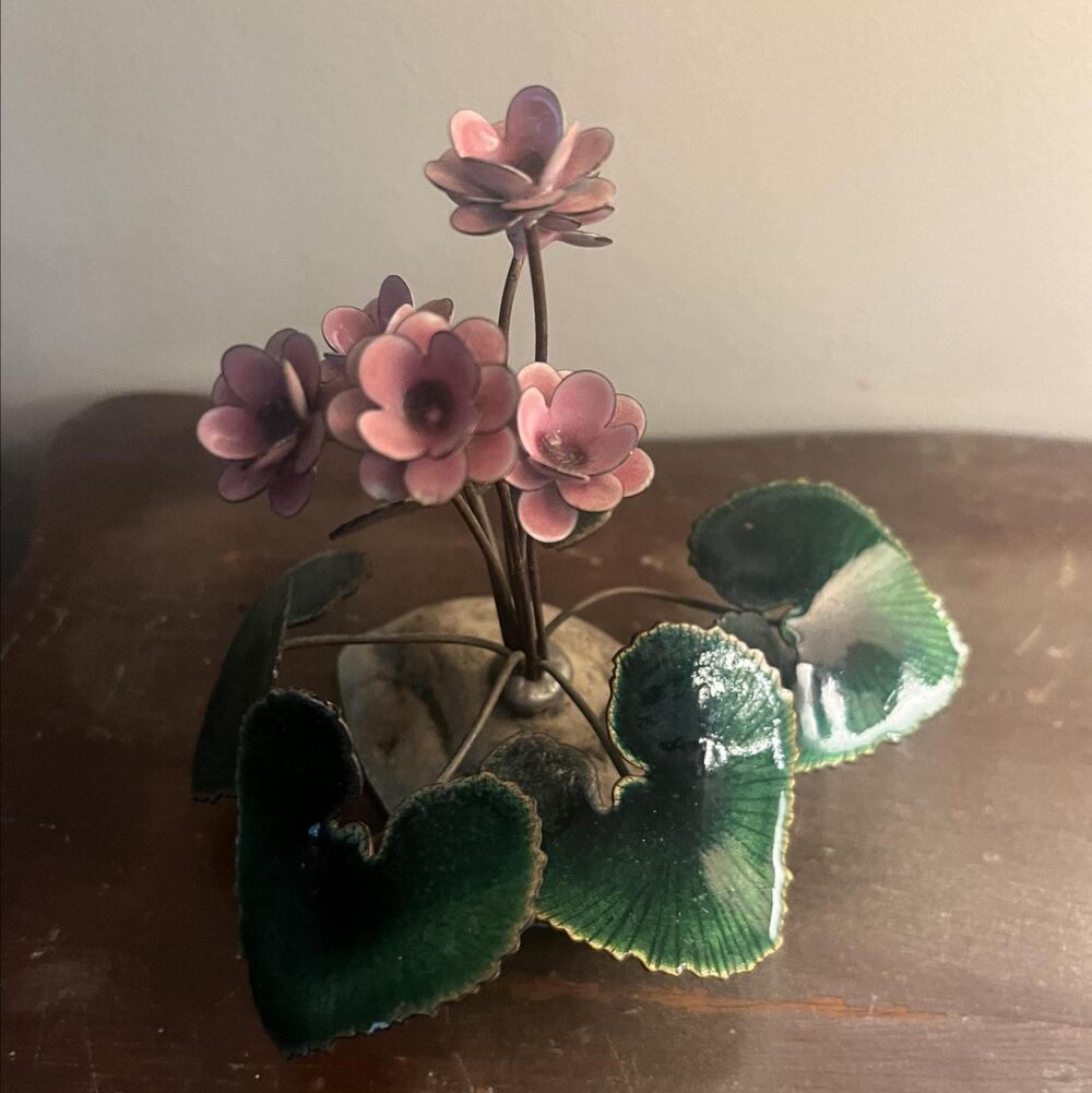 Vintage Bovano of Cheshire Enamel Flower Sculpture, Pink Flowers, MCM